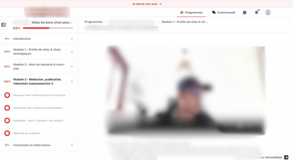 Visuel de la plateforme de cours Schoolmaker