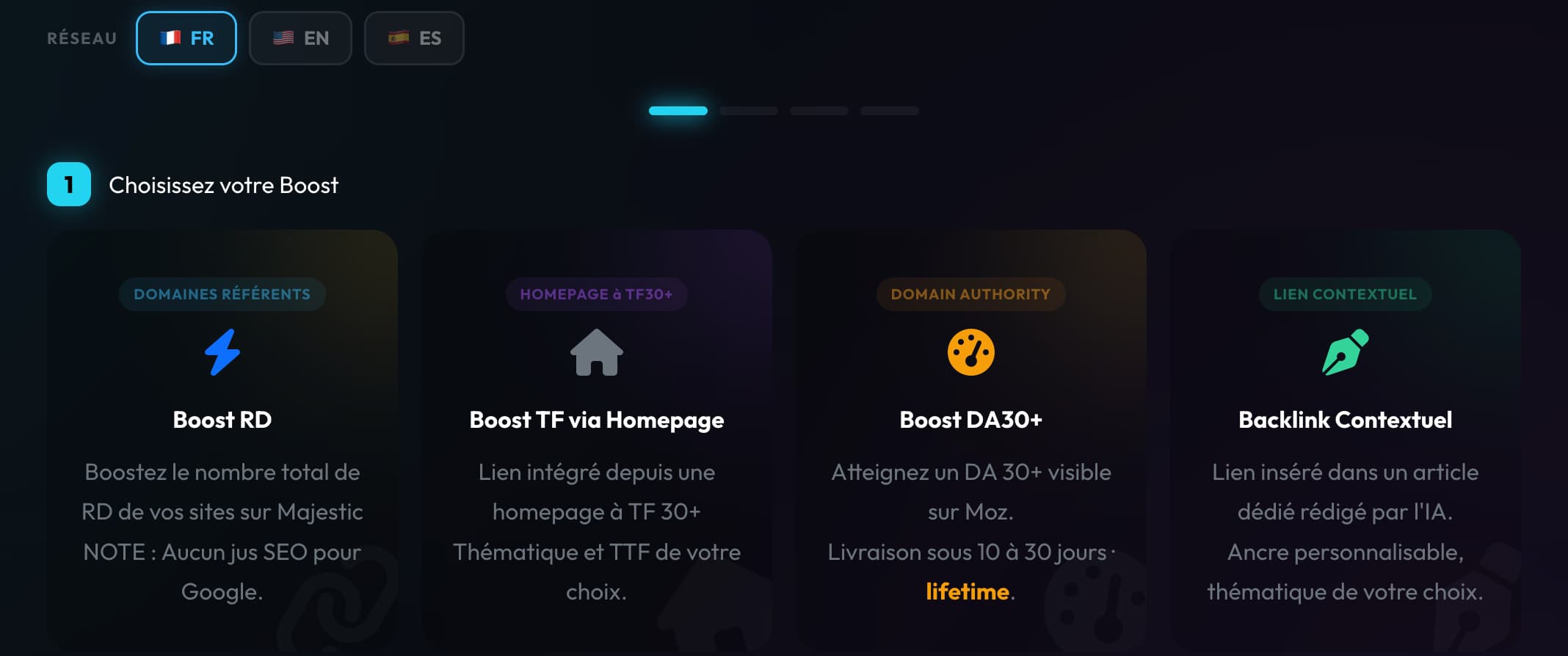 MetricsBooster : les offres de boost (RD, TF Homepage, DA)