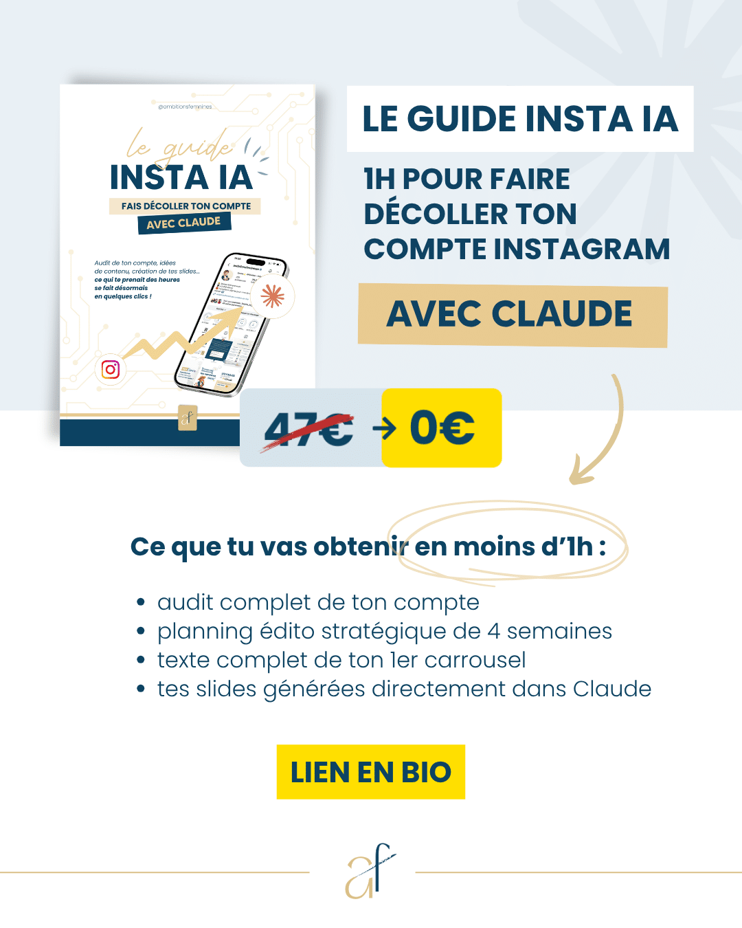 Le Guide Insta IA d'Ambitions Féminines, affiché à 47 euros et proposé gratuitement